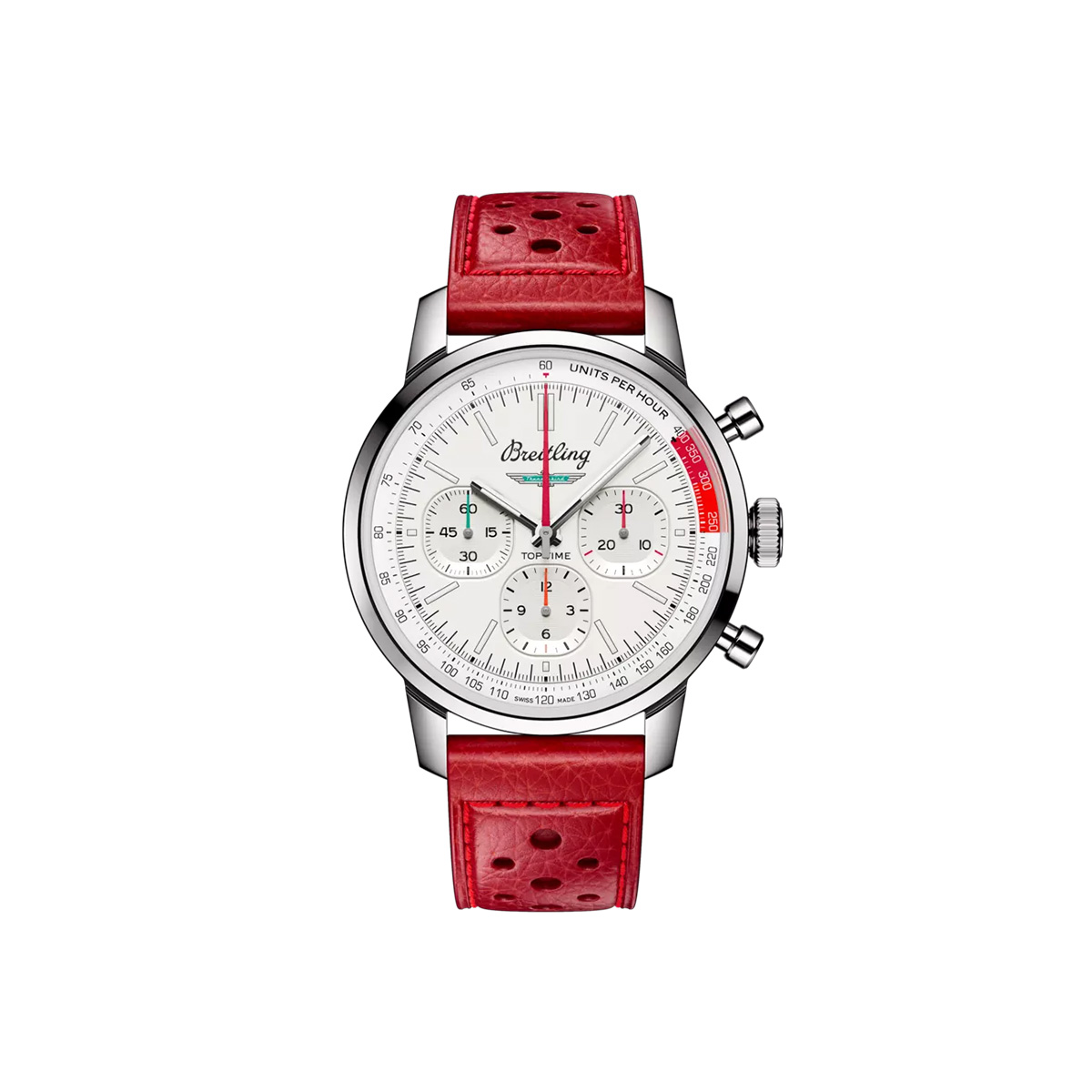 Dit Breitling horloge behoort tot de Breitling Top Time collectie. 
Referentienummer: AB01766A1A1X1
Caliber: Breitling 01 (Manufacture)
